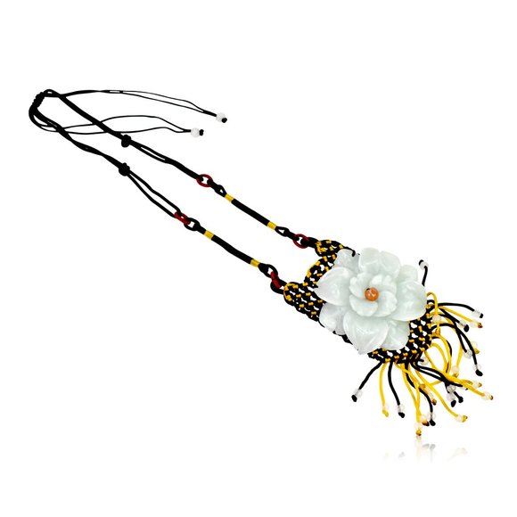 Eye-Catching Eustoma Flower Handmade Jade Necklace Pendant - Picture 2 of 3